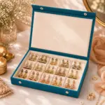 Teal earring box organiser with individual pair compartments