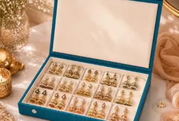 Teal earring box organiser with individual pair compartments