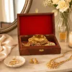 Large wooden jewellery box for organising gold chains bangles earrings and sets