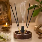 Bowl shaped two in one wooden holder for compatible incense formats