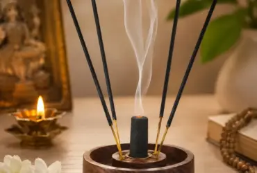 Bowl shaped two in one wooden holder for compatible incense formats
