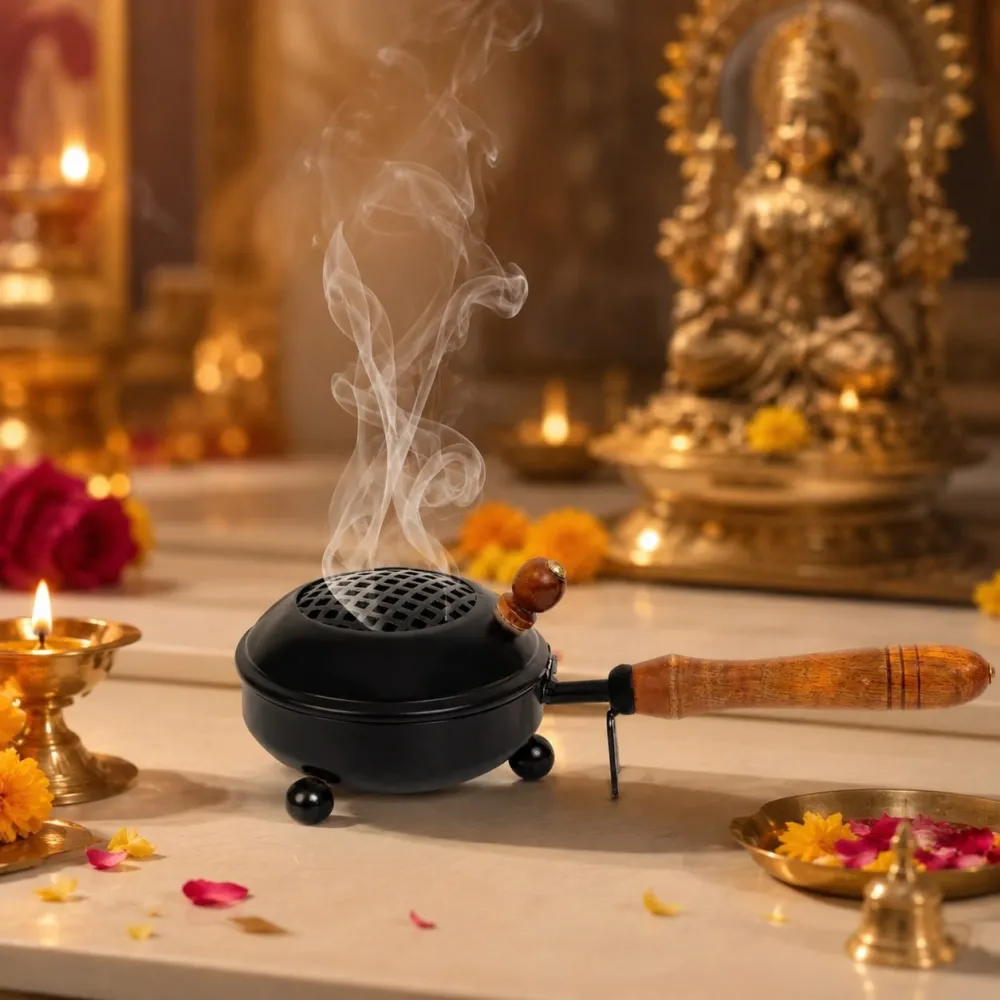 Medium iron incense burner with perforated decorative body
