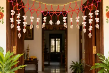 Sea shell decorative toran with hanging textured strands