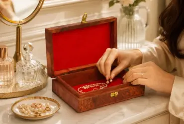 Carved wooden jewellery box for rings earrings chains and small accessories