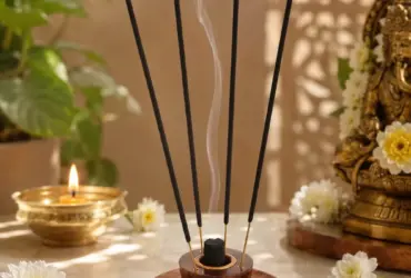 Wooden cup-saucer holder for dhoop sticks and incense
