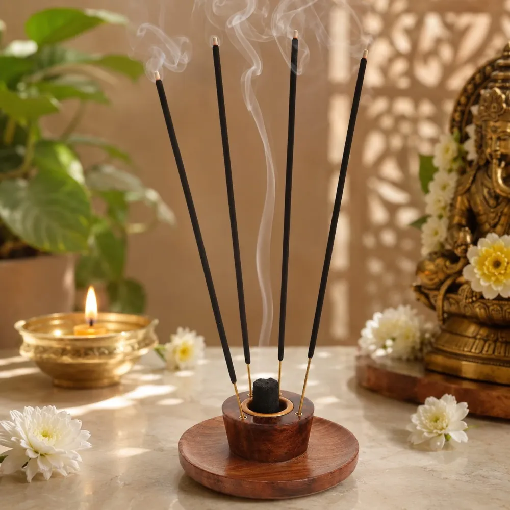 Wooden cup-saucer holder for dhoop sticks and incense