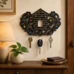 Decorative hut-shaped MDF wall key holder with multiple hooks