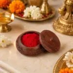 Compact wooden sindoor and kumkum storage box with lid