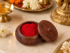 Compact wooden sindoor and kumkum storage box with lid