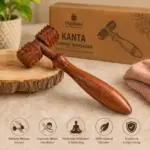 Handheld wooden roller massager with two textured wheels